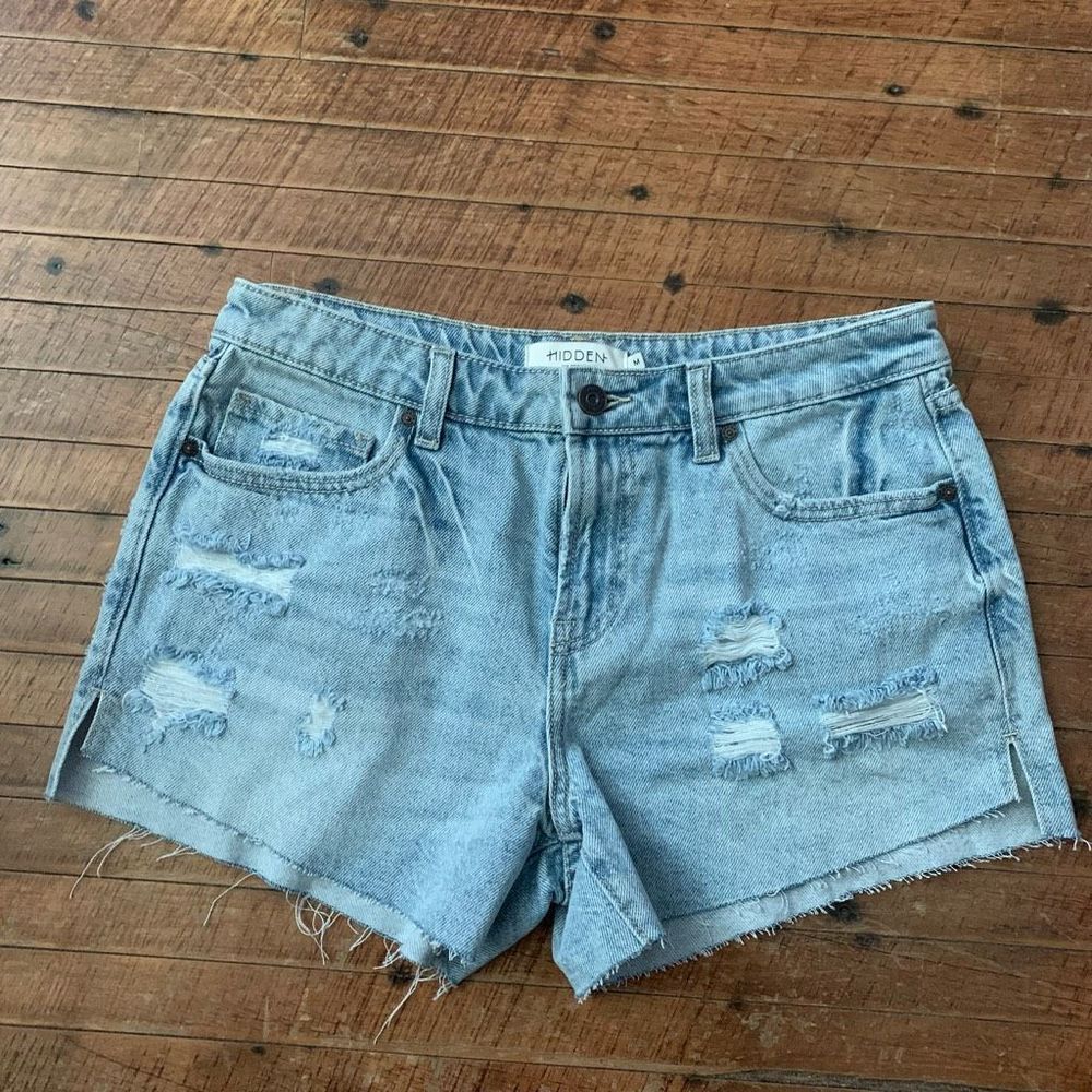 Hidden distressed Kenzie mid rise cutoff normcore raw hem shorts